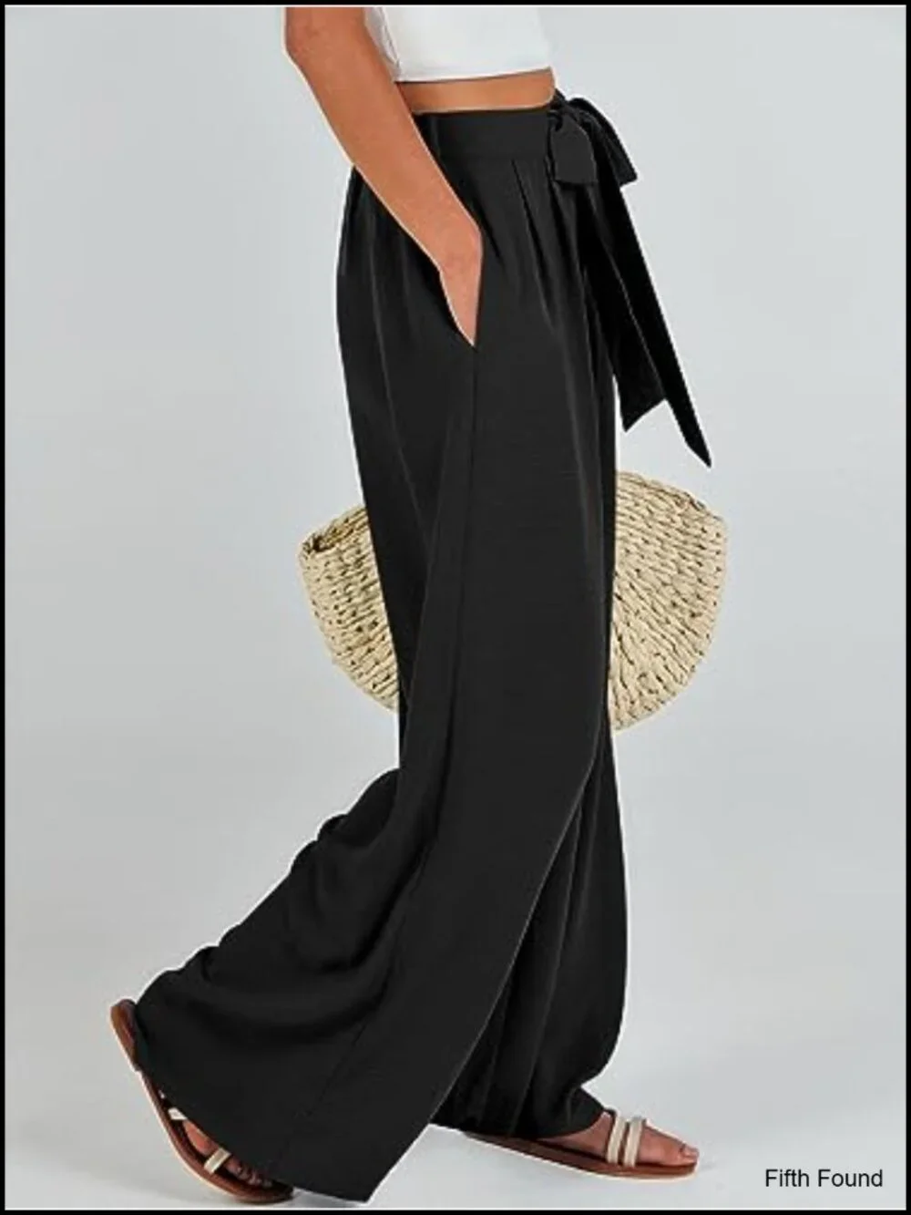 Wide Leg Palazzo Pants High Waist Flowy Trousers with Pockets
